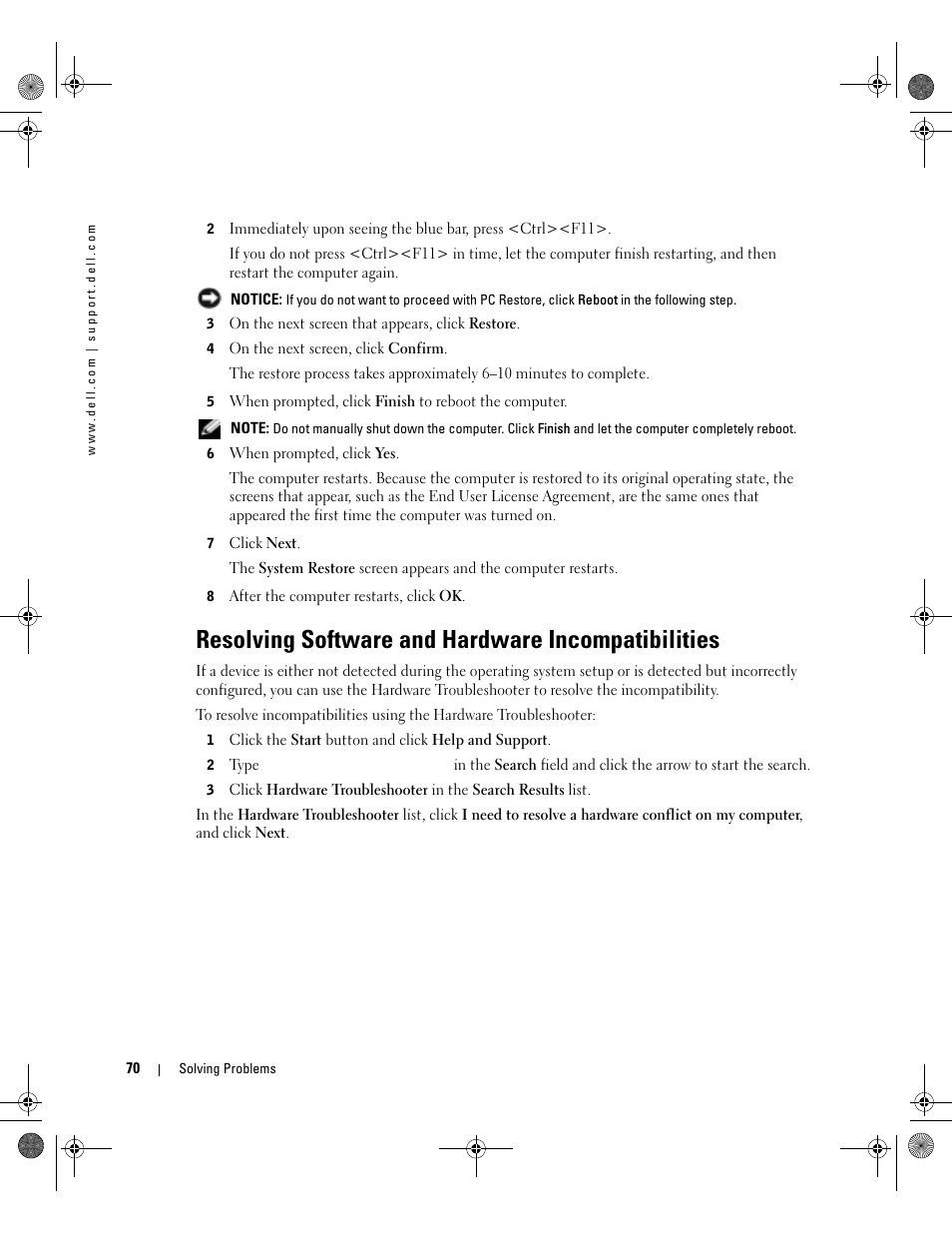 Resolving software and hardware incompatibilities, See "resolving software and hardware | Dell Inspiron 9200 User Manual | Page 70 / 122