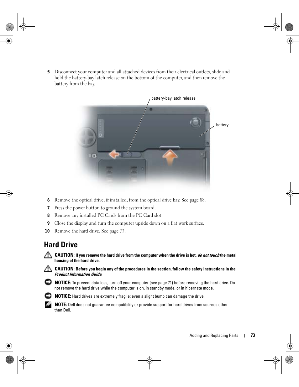 Hard drive | Dell Inspiron 9200 User Manual | Page 73 / 122