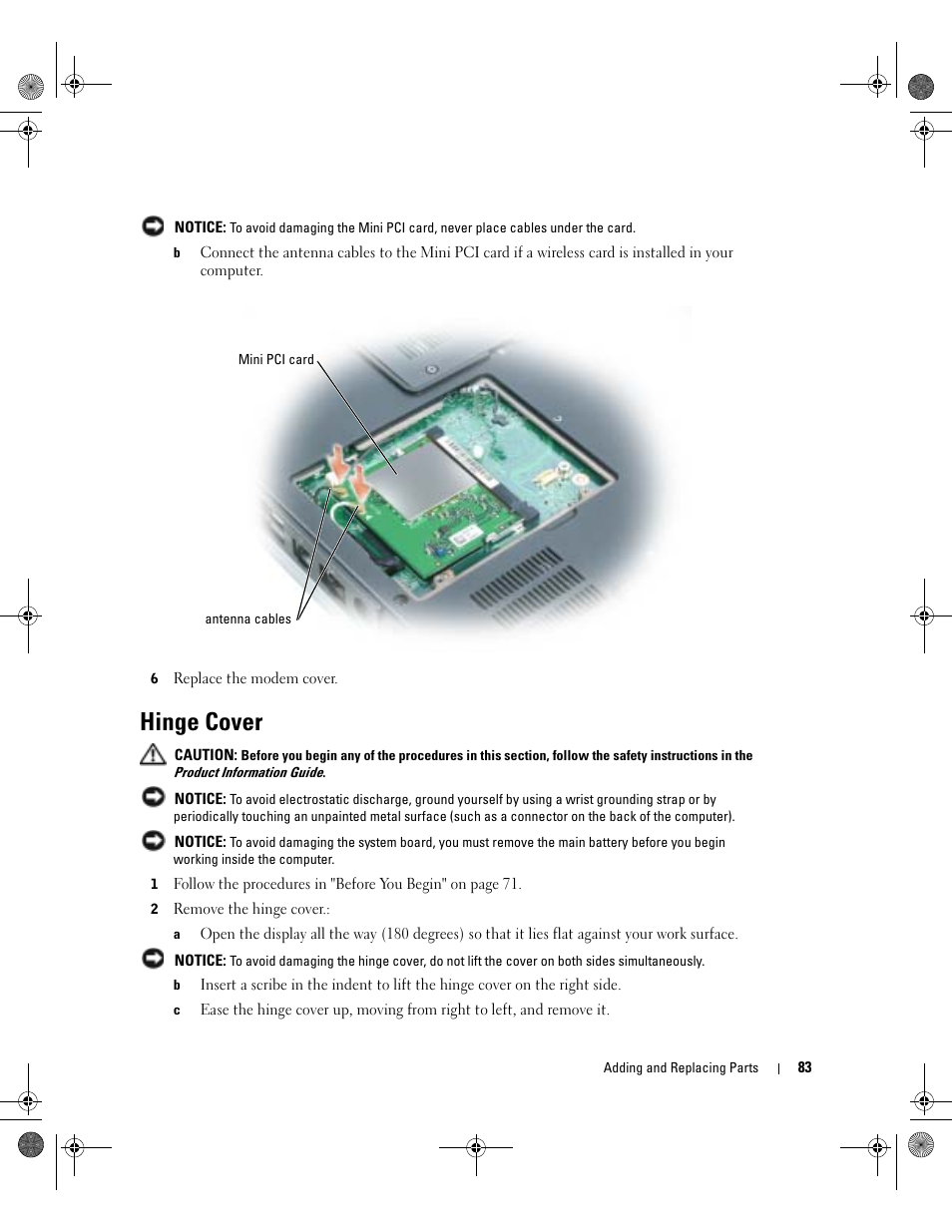 Hinge cover | Dell Inspiron 9200 User Manual | Page 83 / 122