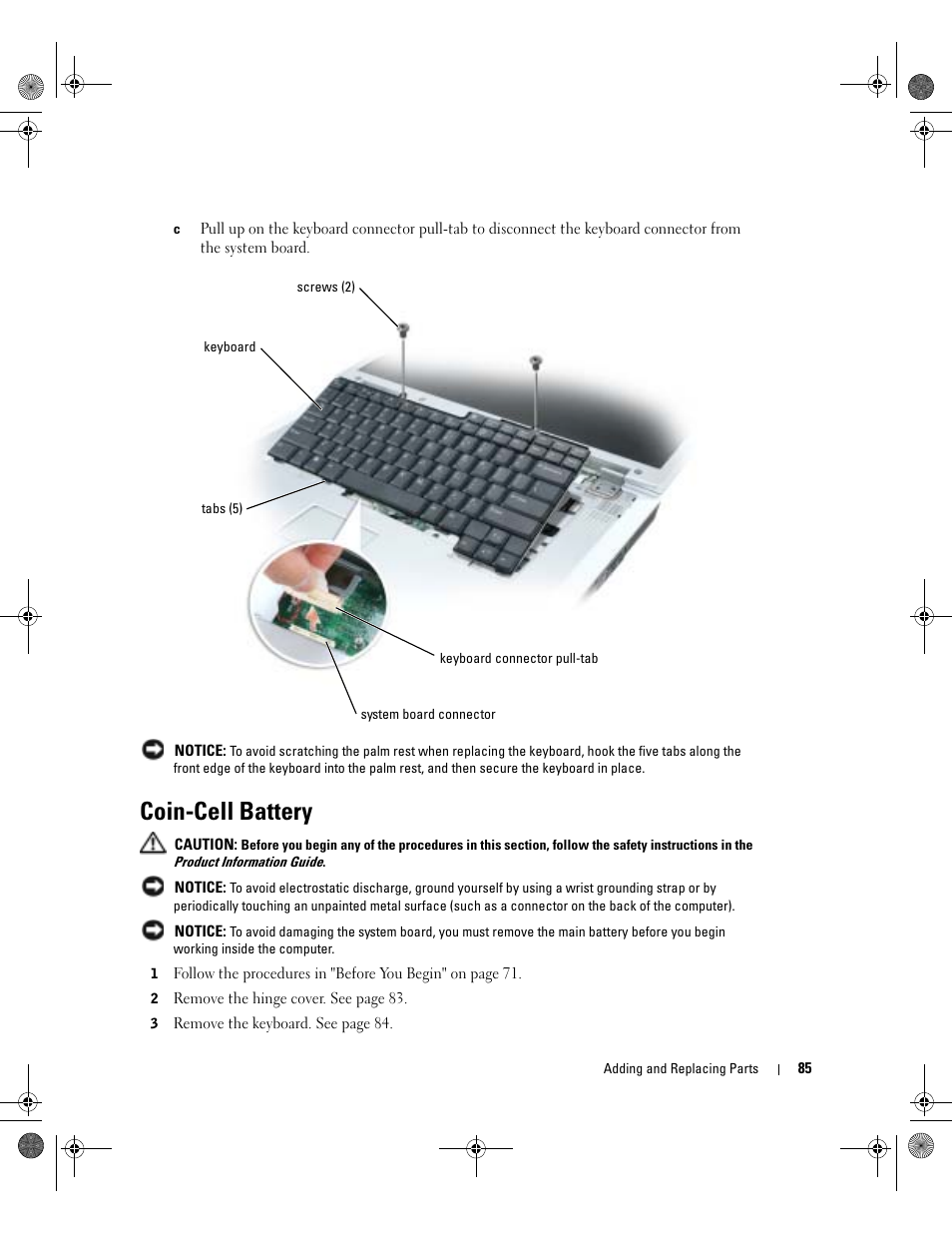 Coin-cell battery | Dell Inspiron 9200 User Manual | Page 85 / 122