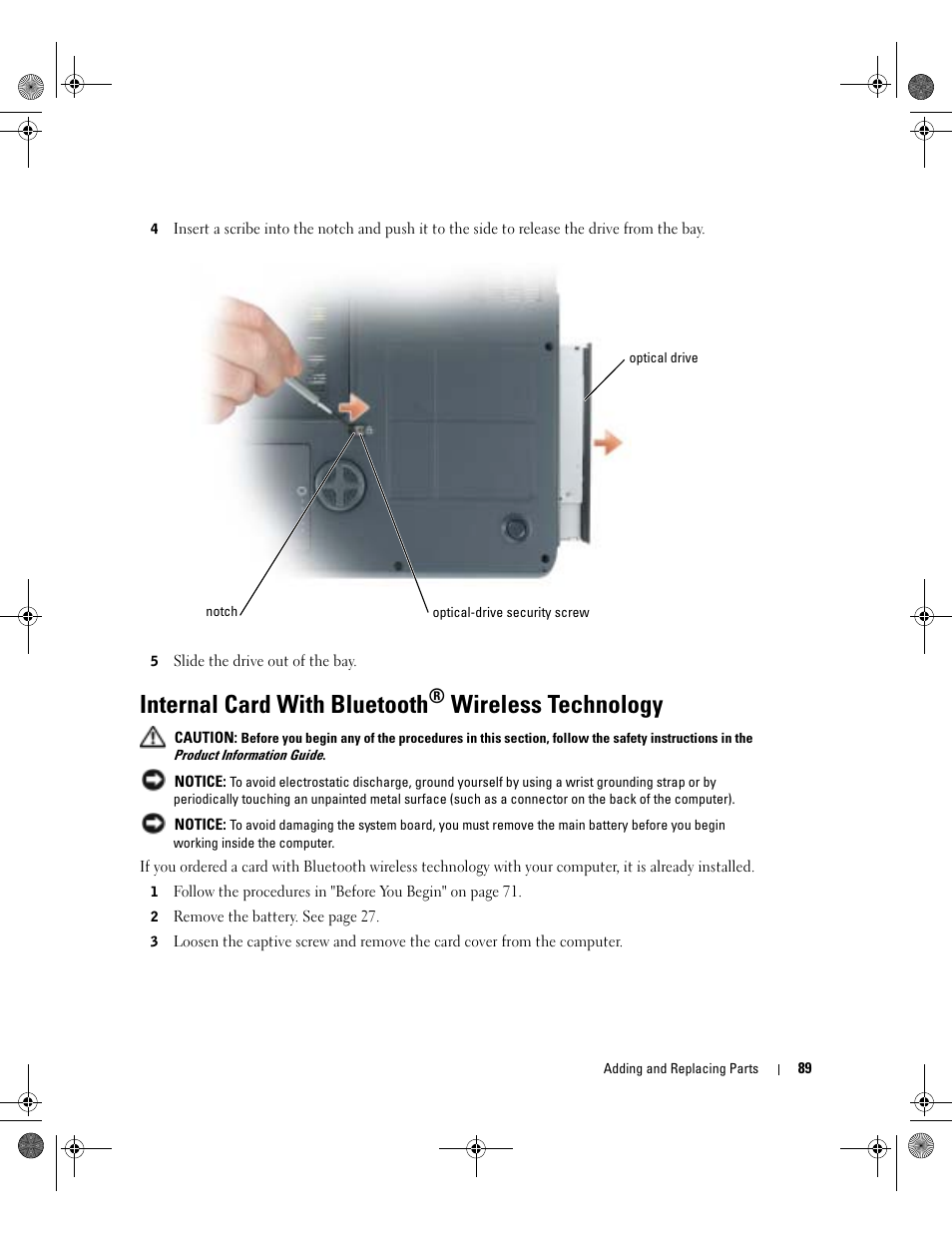 Internal card with bluetooth® wireless technology, Internal card with bluetooth, Wireless technology | Dell Inspiron 9200 User Manual | Page 89 / 122