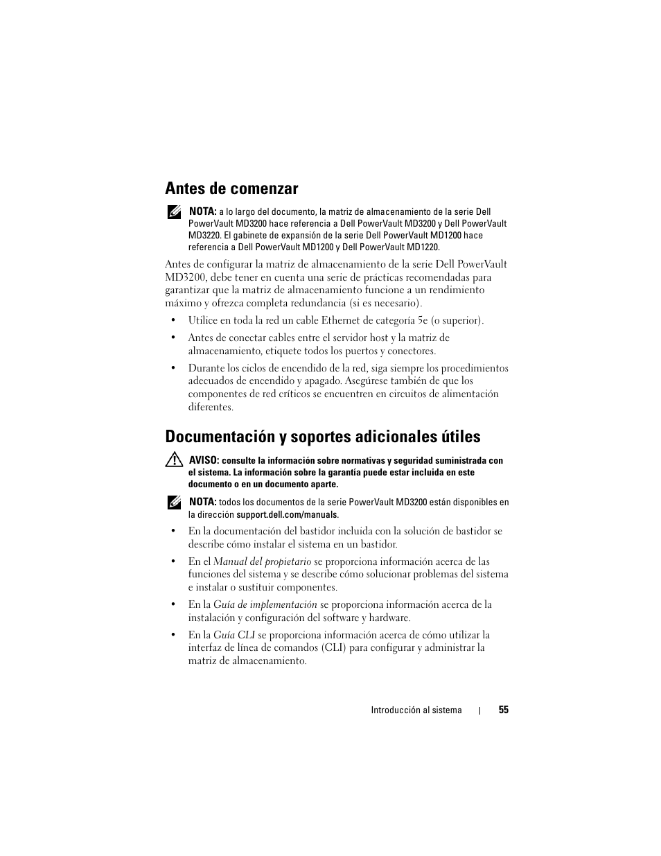 Antes de comenzar, Documentación y soportes adicionales útiles | Dell PowerVault MD3220 User Manual | Page 57 / 76