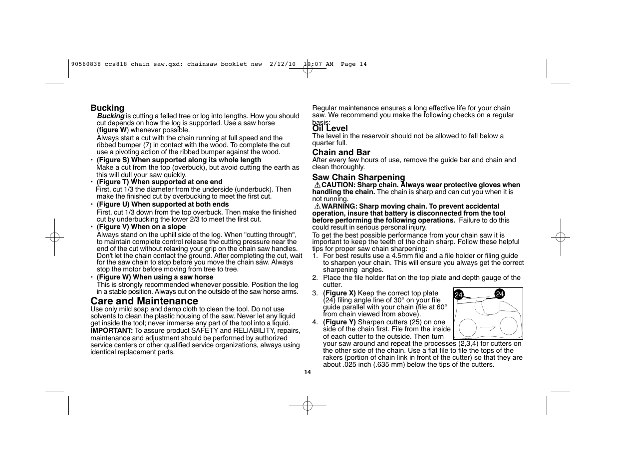 Care and maintenance | Black & Decker CCS818 User Manual | Page 14 / 56