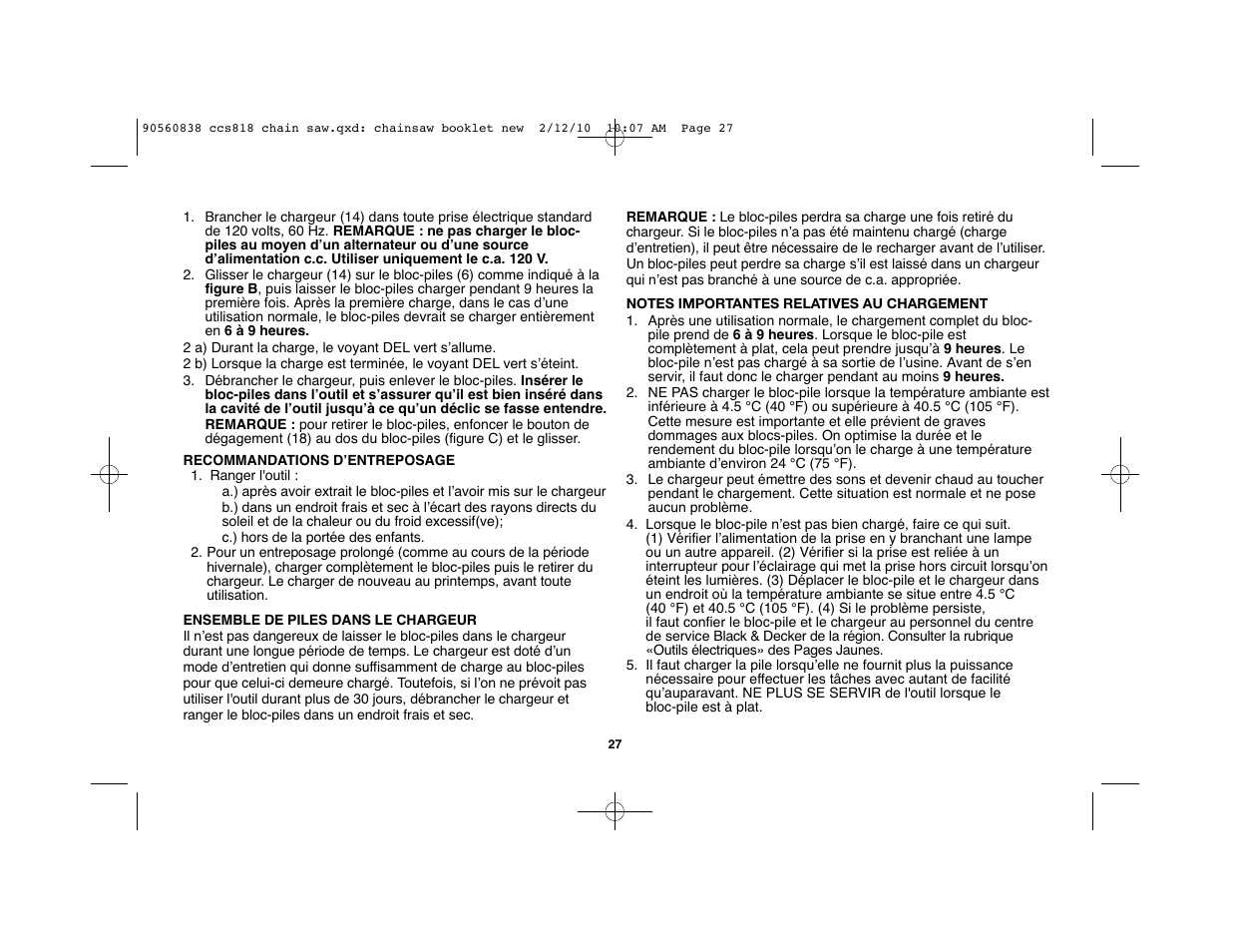 Black & Decker CCS818 User Manual | Page 27 / 56