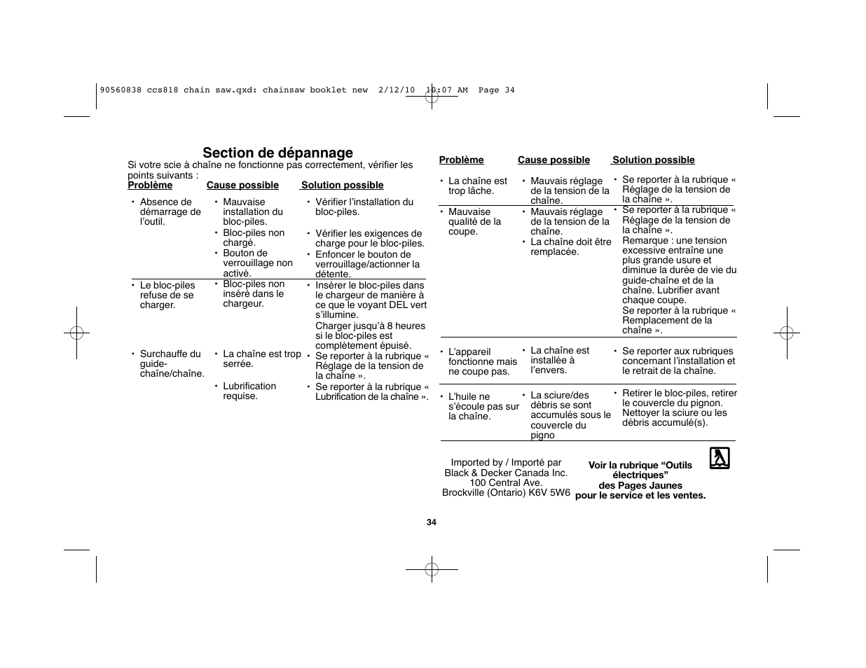 Black & Decker CCS818 User Manual | Page 34 / 56