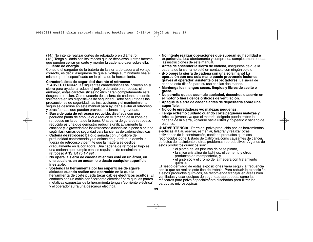 Black & Decker CCS818 User Manual | Page 39 / 56