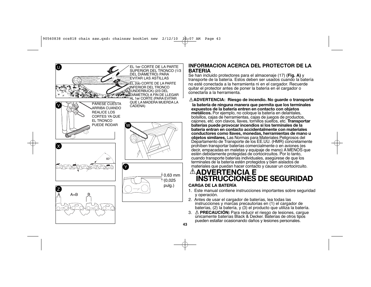 Advertencia e instrucciones de seguridad | Black & Decker CCS818 User Manual | Page 43 / 56