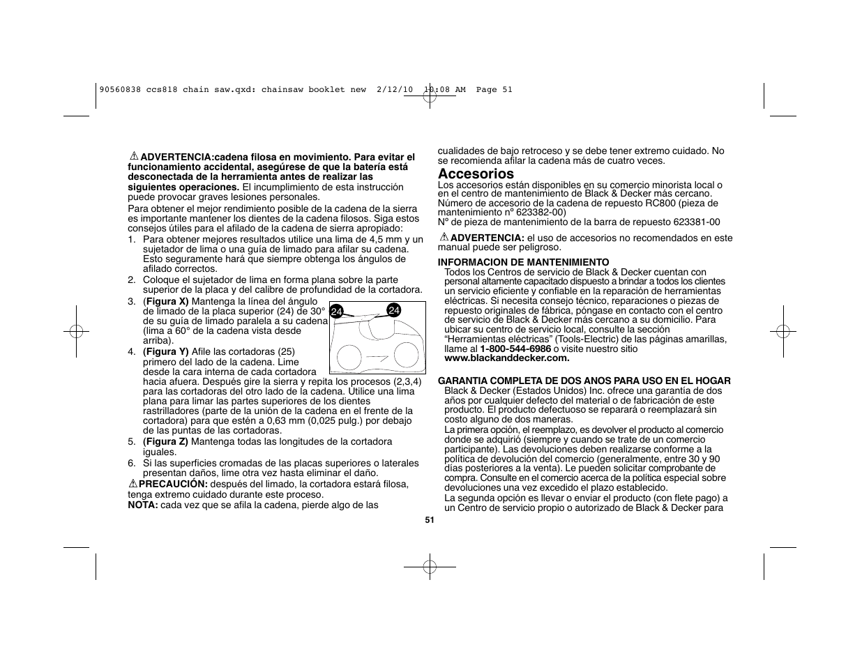 Accesorios | Black & Decker CCS818 User Manual | Page 51 / 56