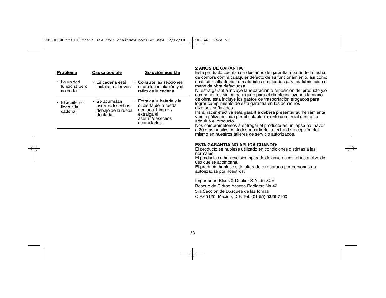Black & Decker CCS818 User Manual | Page 53 / 56