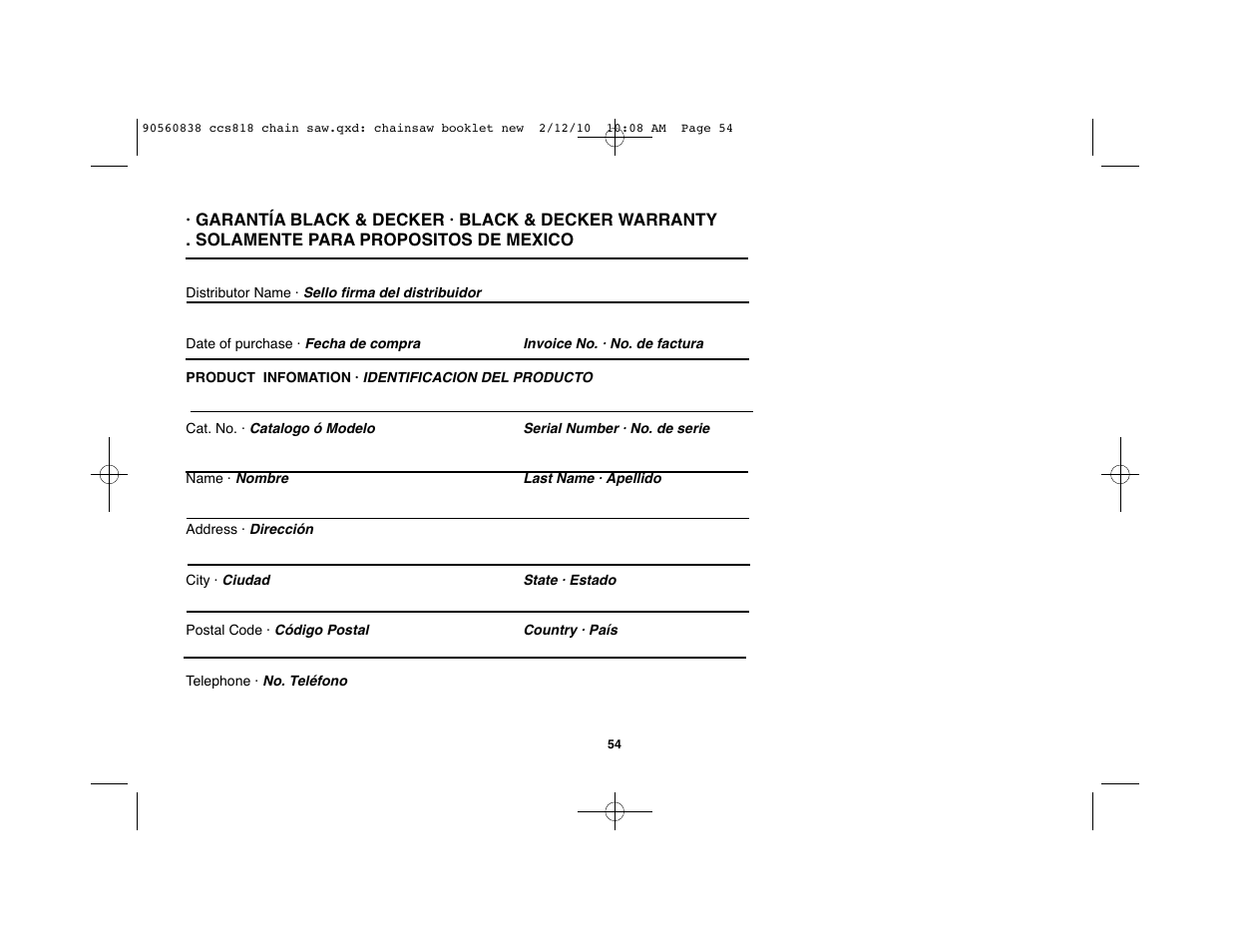 Black & Decker CCS818 User Manual | Page 54 / 56