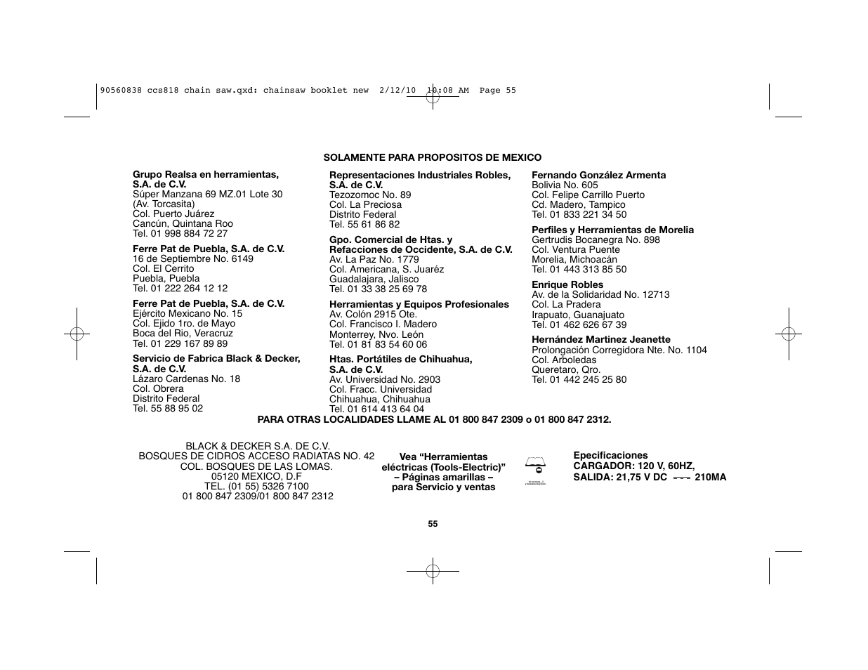 Black & Decker CCS818 User Manual | Page 55 / 56
