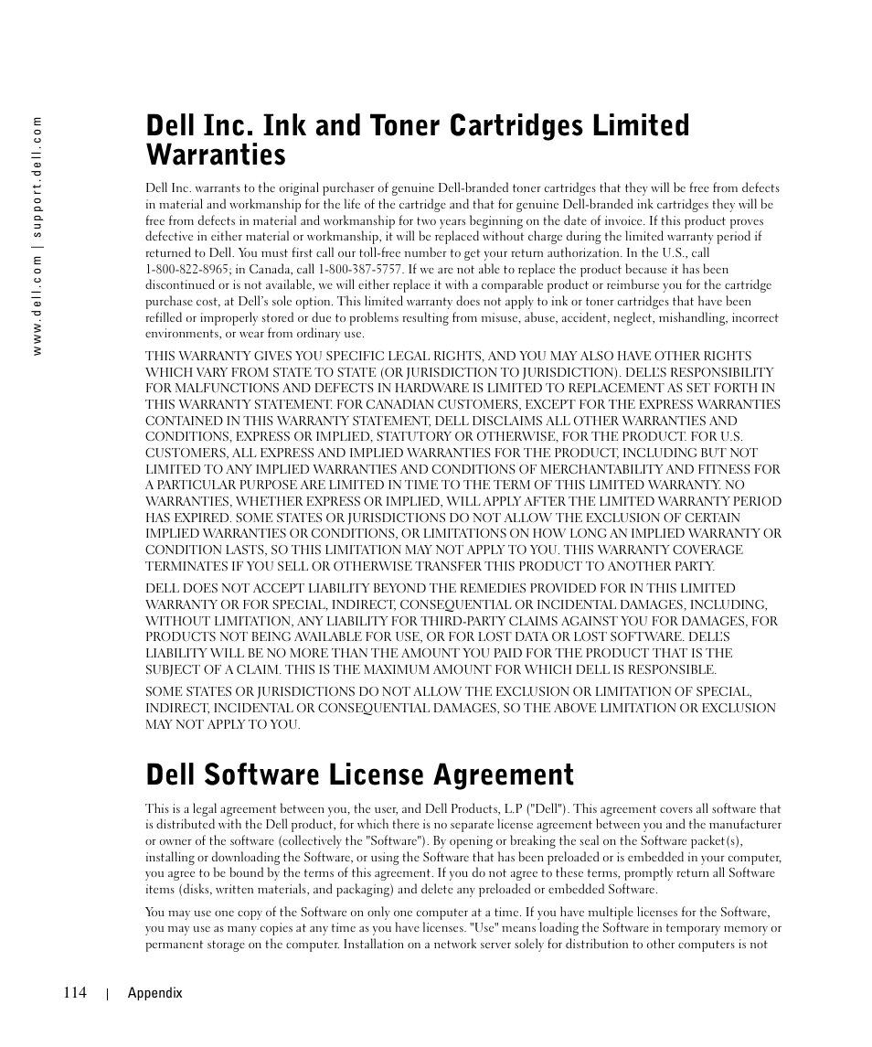 Dell software license agreement | Dell 962 All In One Photo Printer User Manual | Page 114 / 122