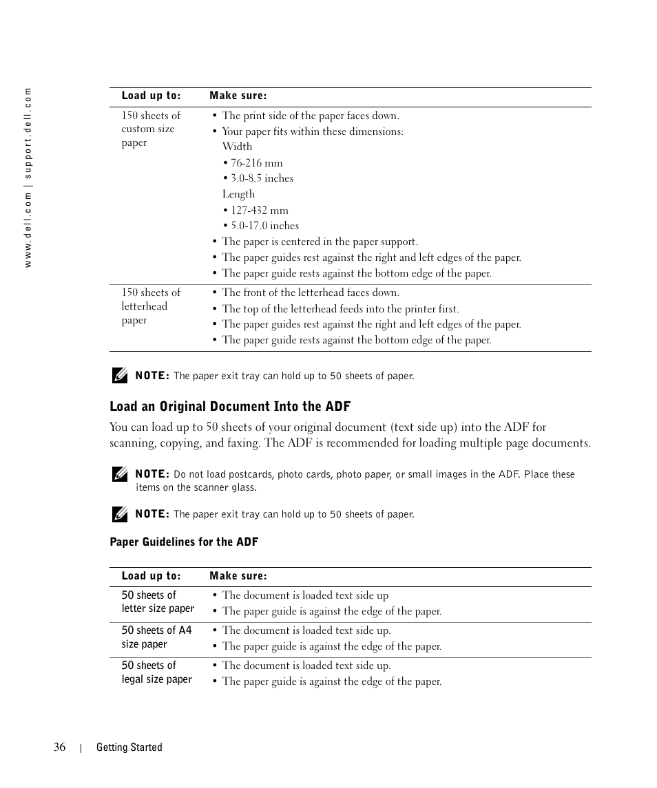 Load an original document into the adf | Dell 962 All In One Photo Printer User Manual | Page 36 / 122