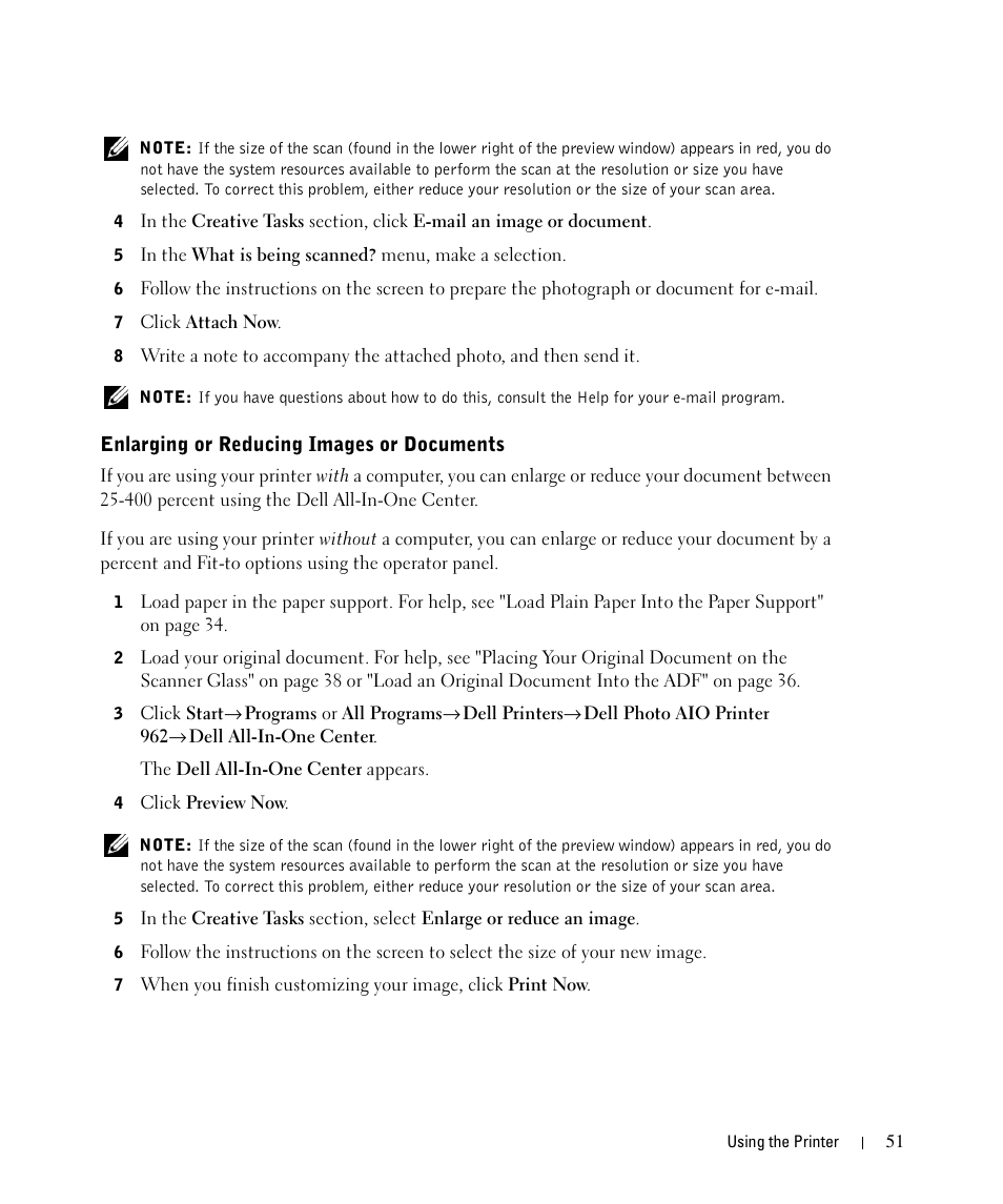 Enlarging or reducing images or documents | Dell 962 All In One Photo Printer User Manual | Page 51 / 122
