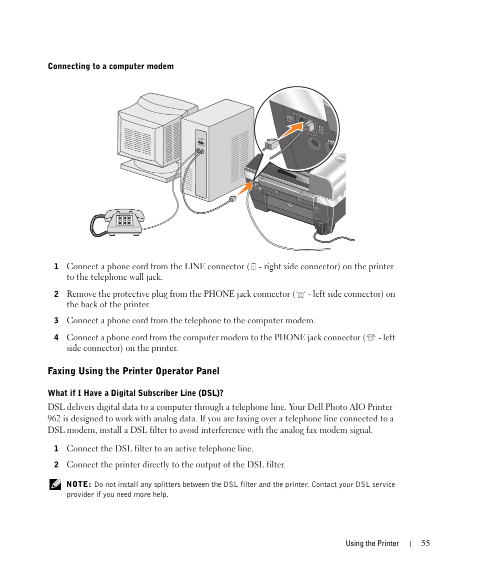 Faxing using the printer operator panel | Dell 962 All In One Photo Printer User Manual | Page 55 / 122