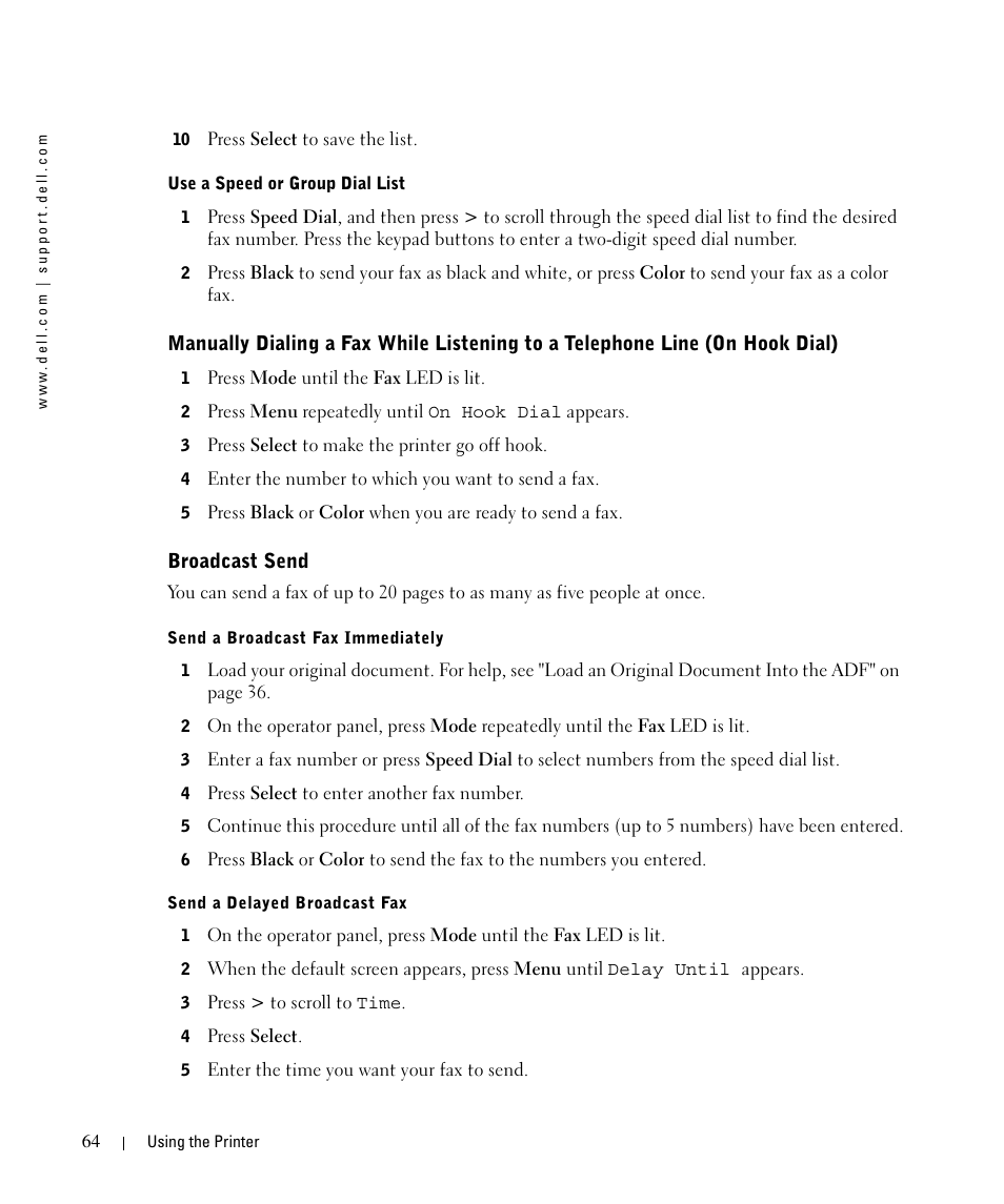 Broadcast send | Dell 962 All In One Photo Printer User Manual | Page 64 / 122