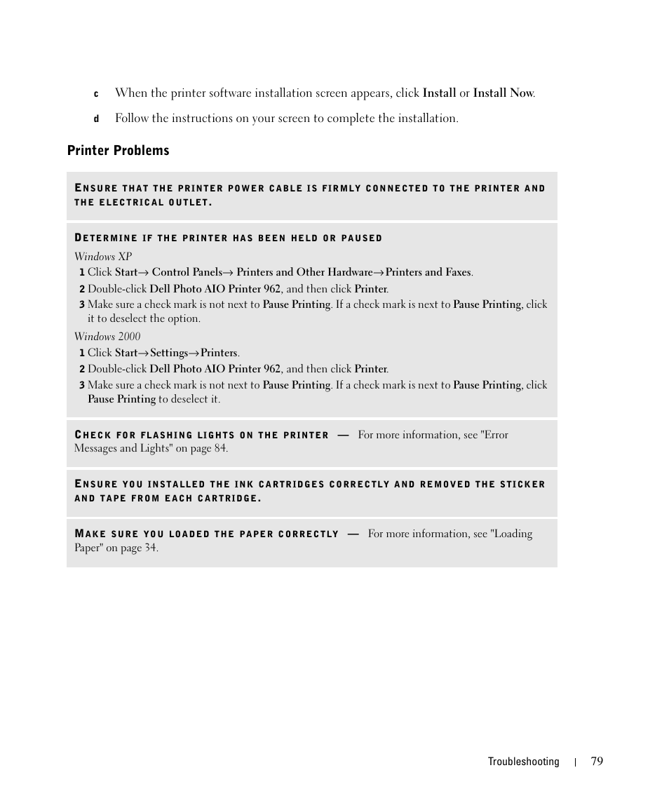 Printer problems | Dell 962 All In One Photo Printer User Manual | Page 79 / 122