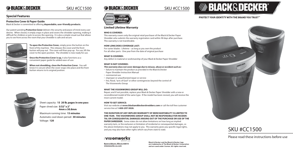 Black & Decker SKU #CC1500 User Manual | 2 pages