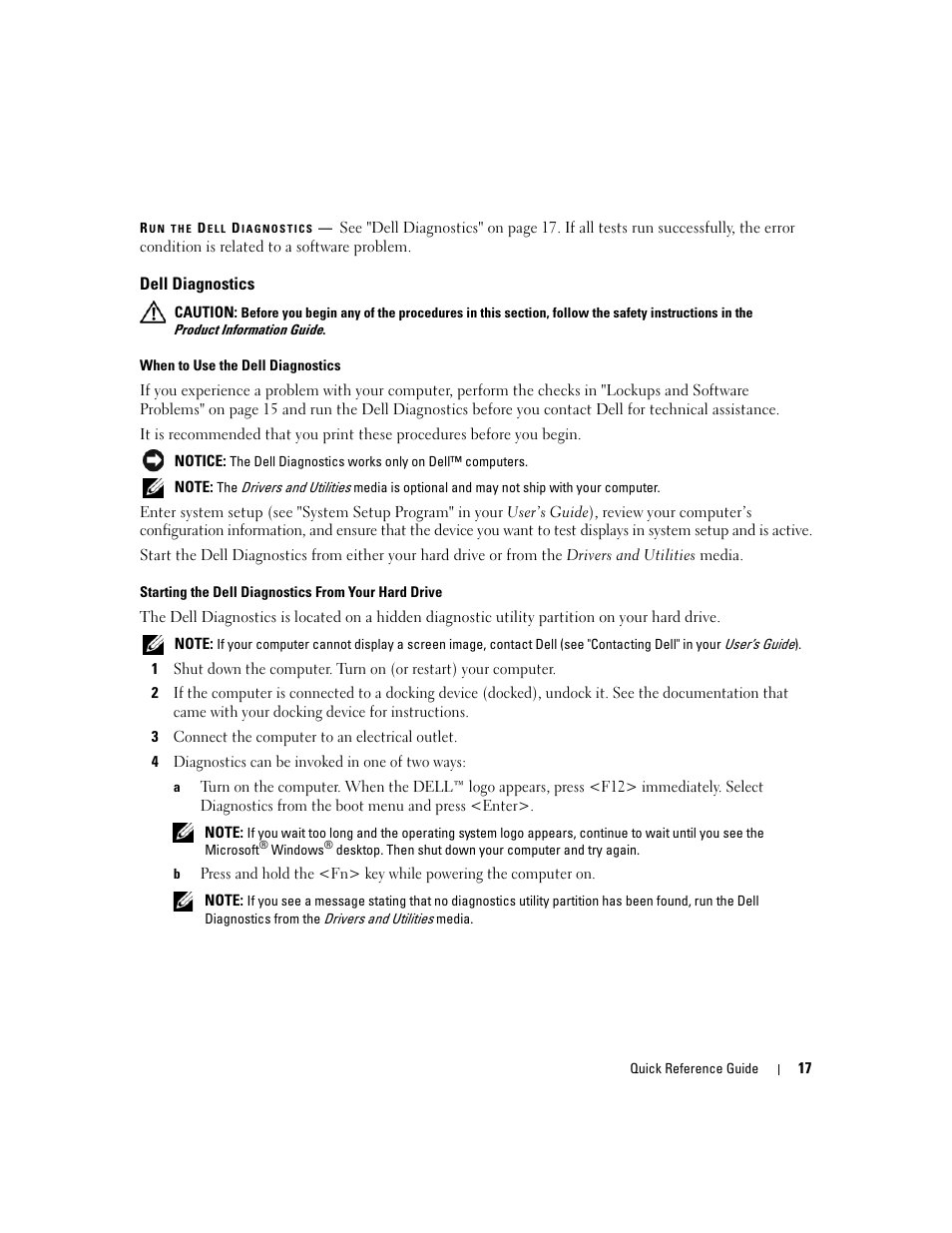 Dell diagnostics | Dell Latitude D631 (Early 2009) User Manual | Page 17 / 110