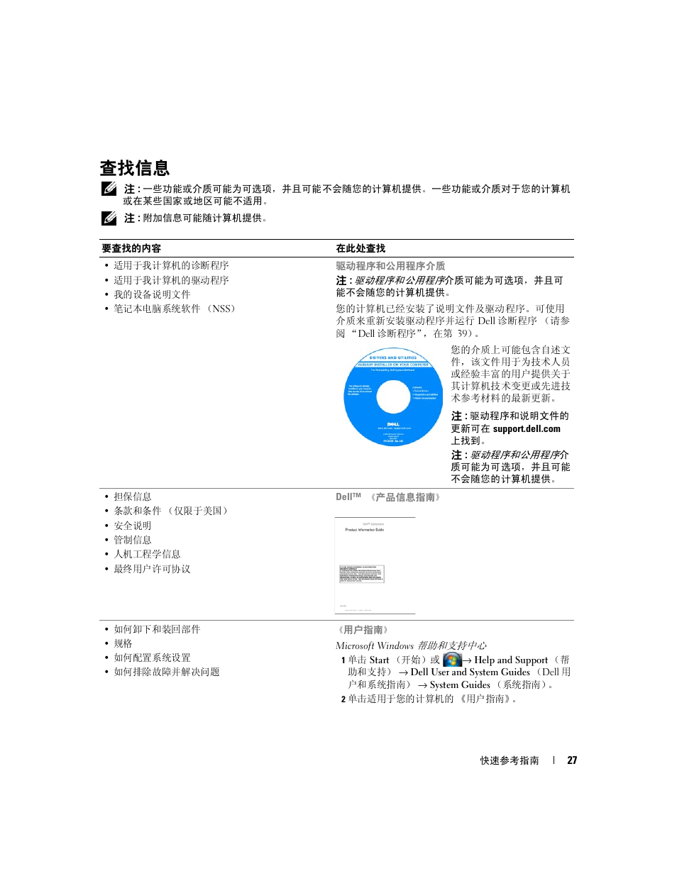 查找信息 | Dell Latitude D631 (Early 2009) User Manual | Page 27 / 110