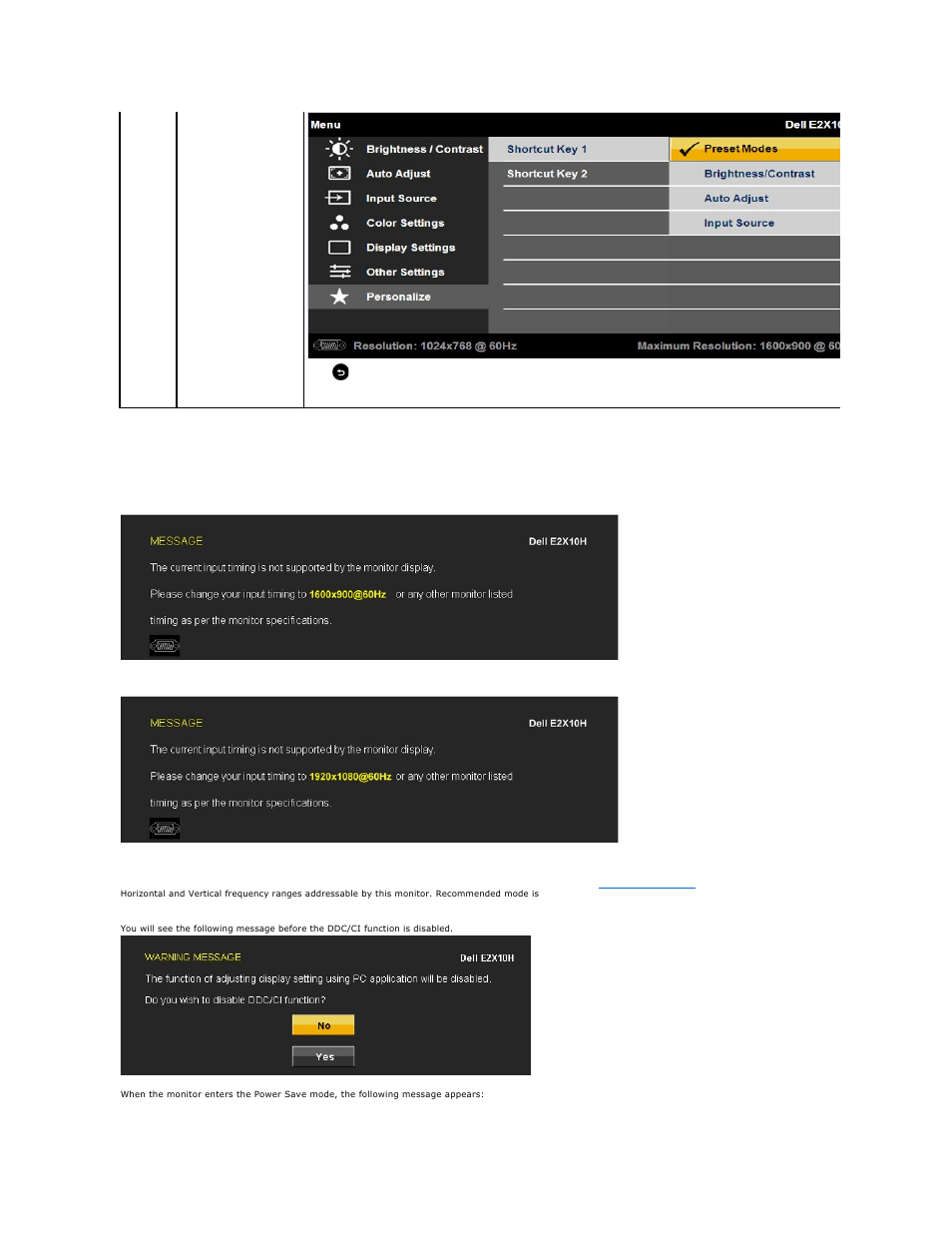 Osd warning messages | Dell E2010H Monitor User Manual | Page 20 / 30