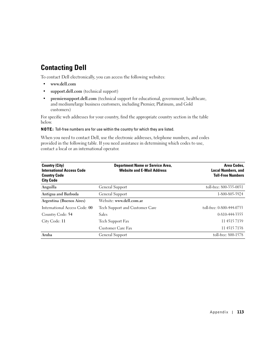 Contacting dell | Dell Dimension 8300 User Manual | Page 113 / 146