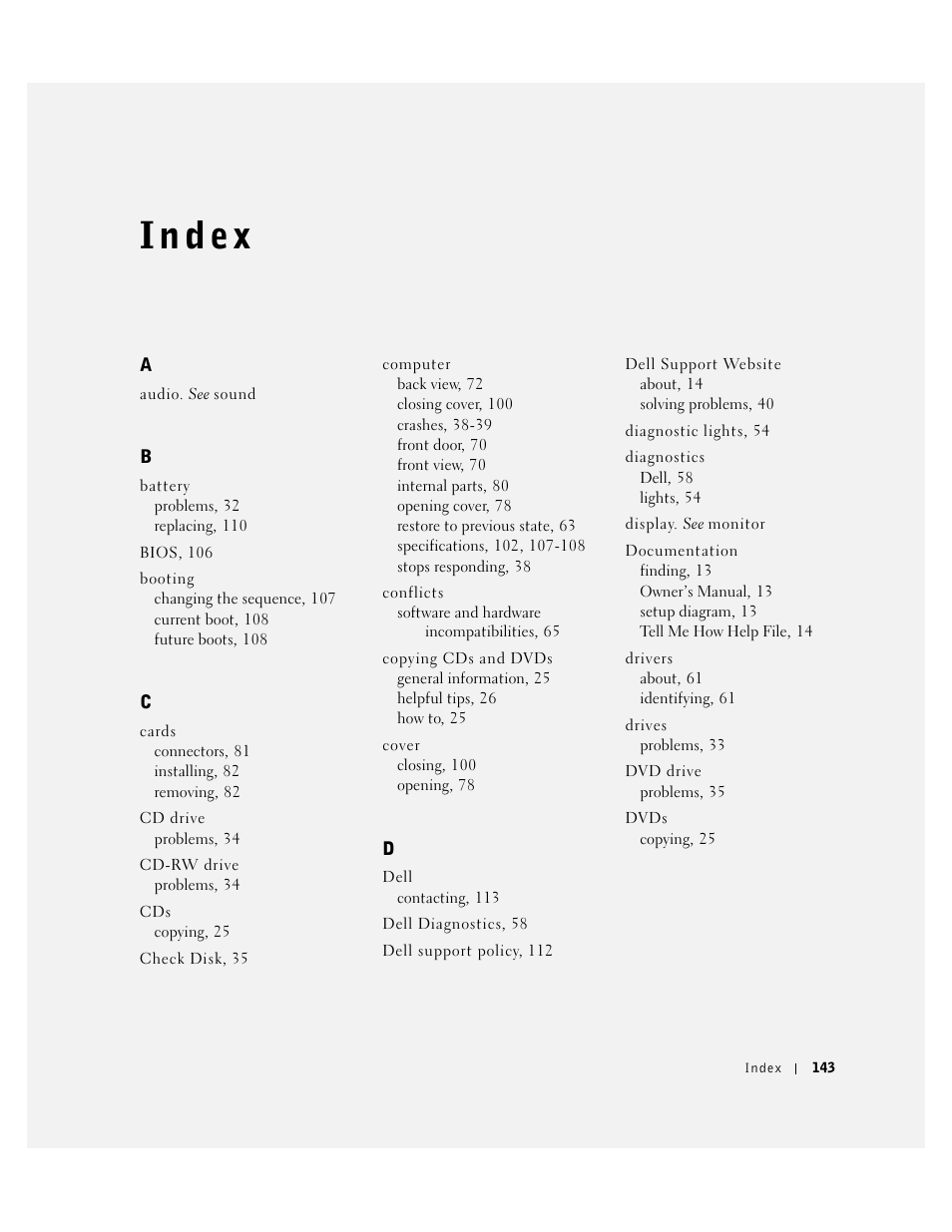 Index | Dell Dimension 8300 User Manual | Page 143 / 146