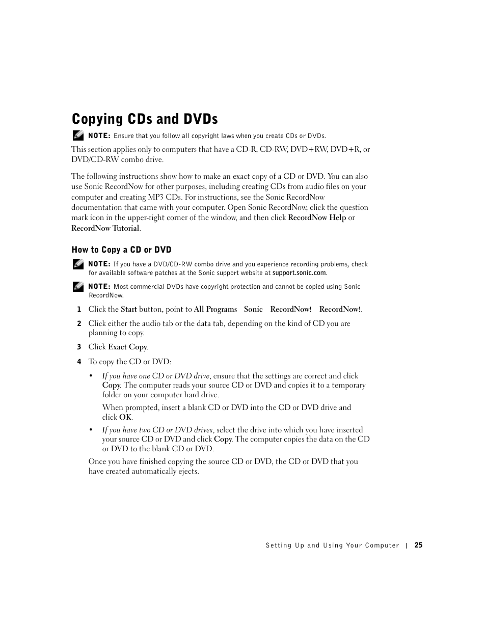 Copying cds and dvds, How to copy a cd or dvd | Dell Dimension 8300 User Manual | Page 25 / 146