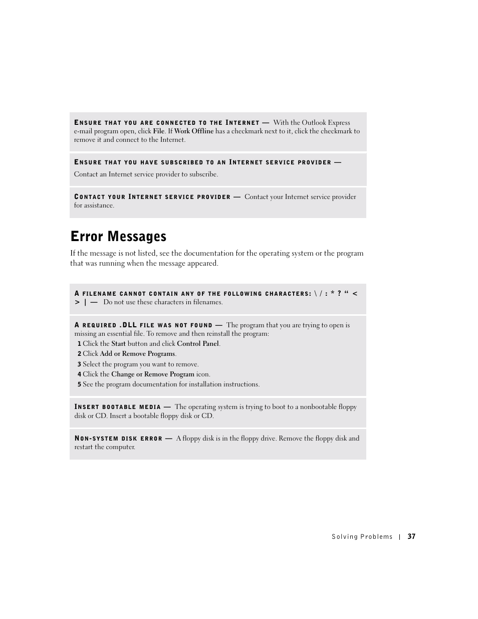 Error messages | Dell Dimension 8300 User Manual | Page 37 / 146