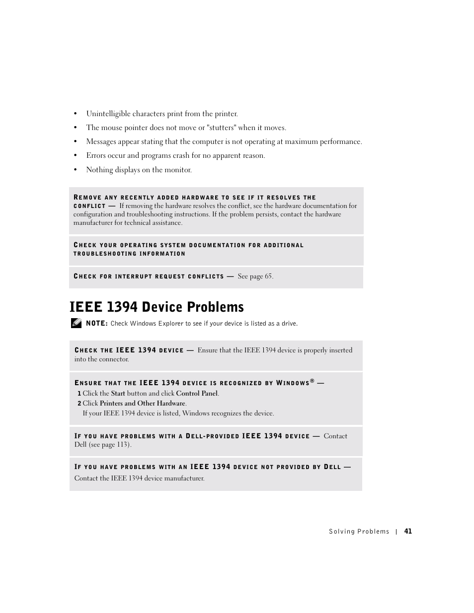 Ieee 1394 device problems | Dell Dimension 8300 User Manual | Page 41 / 146