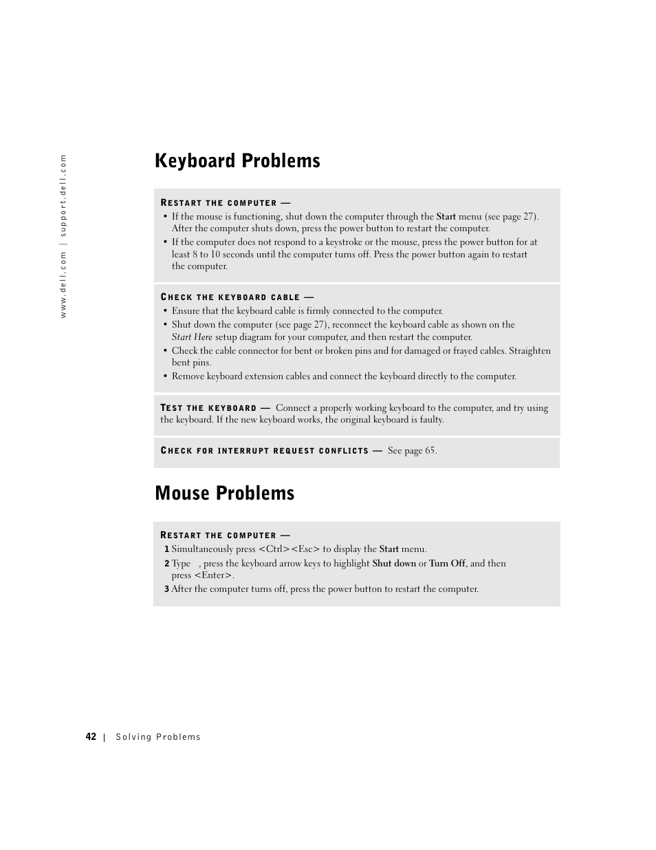 Keyboard problems, Mouse problems, Keyboard problems mouse problems | Dell Dimension 8300 User Manual | Page 42 / 146