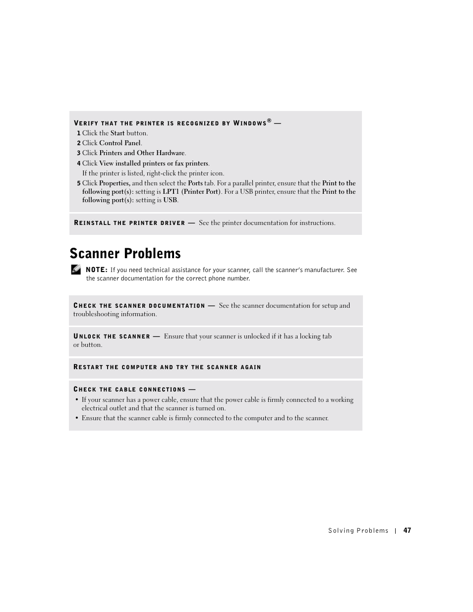 Scanner problems | Dell Dimension 8300 User Manual | Page 47 / 146