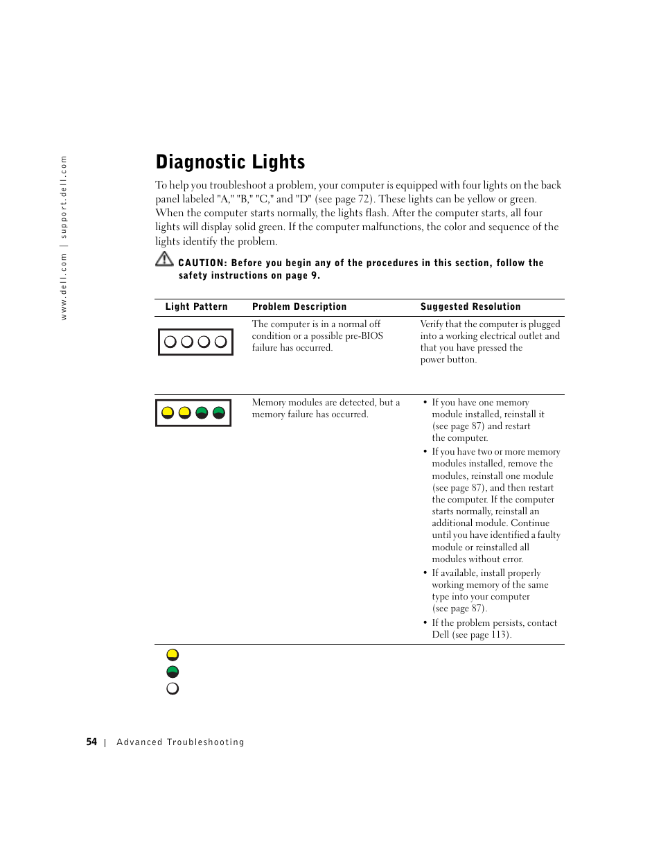 Diagnostic lights | Dell Dimension 8300 User Manual | Page 54 / 146