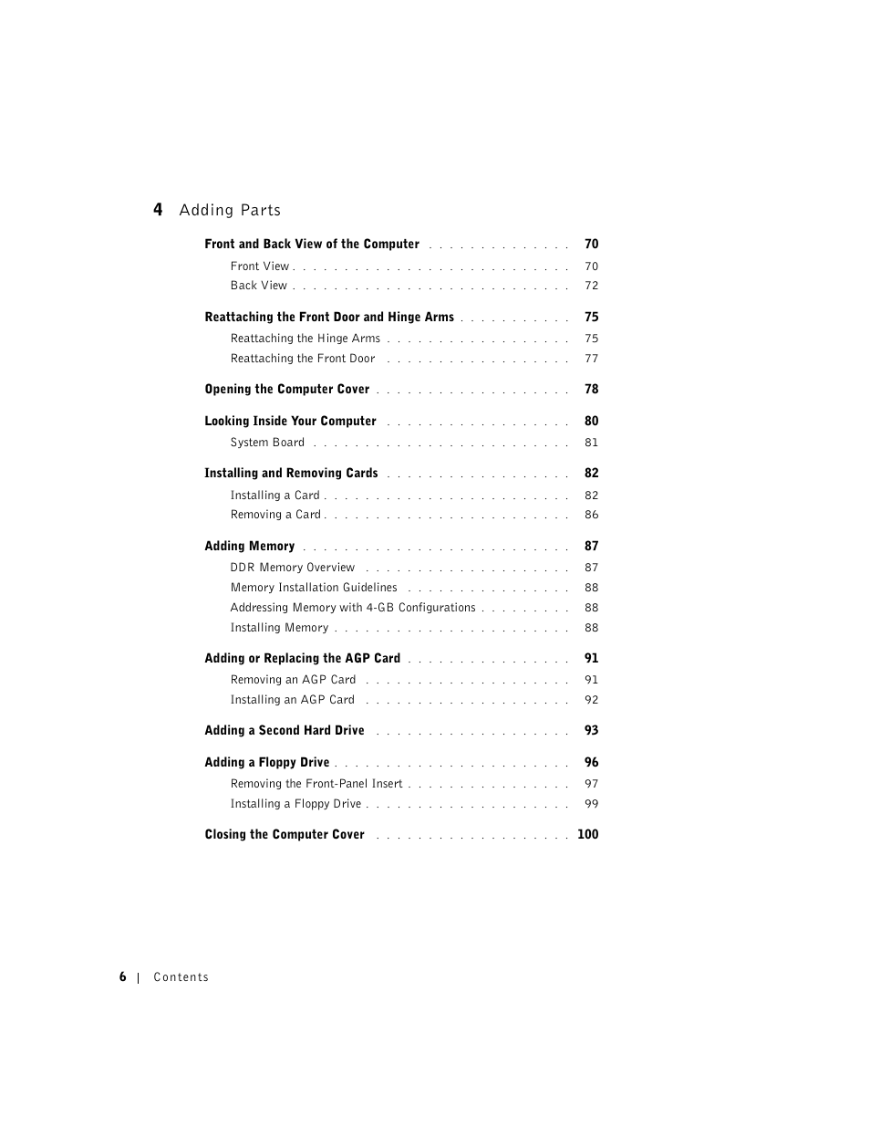 4 adding parts | Dell Dimension 8300 User Manual | Page 6 / 146