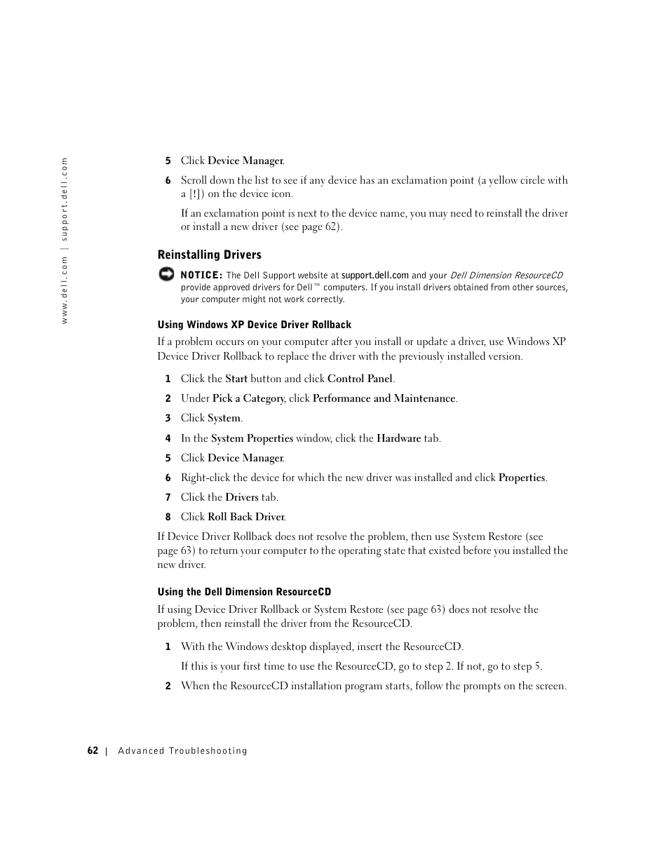 Reinstalling drivers | Dell Dimension 8300 User Manual | Page 62 / 146