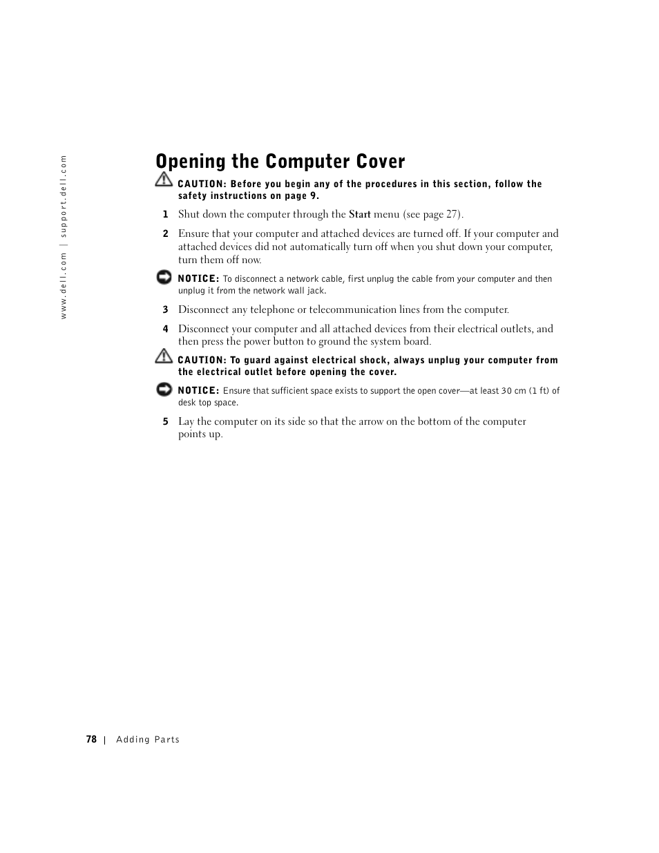 Opening the computer cover | Dell Dimension 8300 User Manual | Page 78 / 146