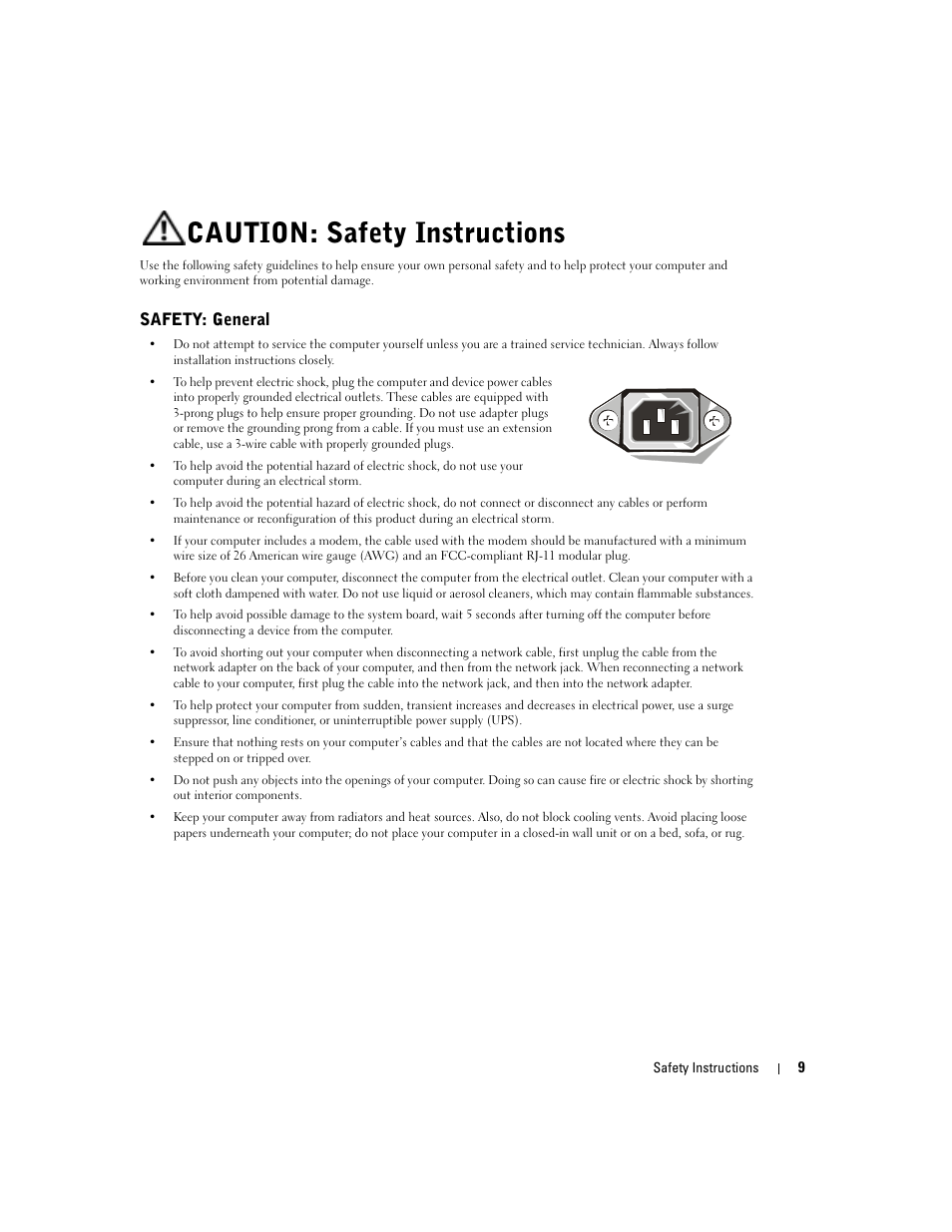 Caution: safety instructions, Safety: general | Dell Dimension 8300 User Manual | Page 9 / 146