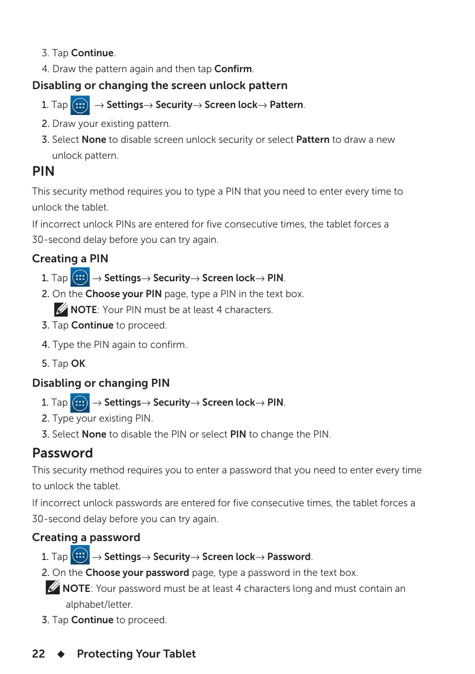Password | Dell Venue 7 3740 User Manual | Page 22 / 32