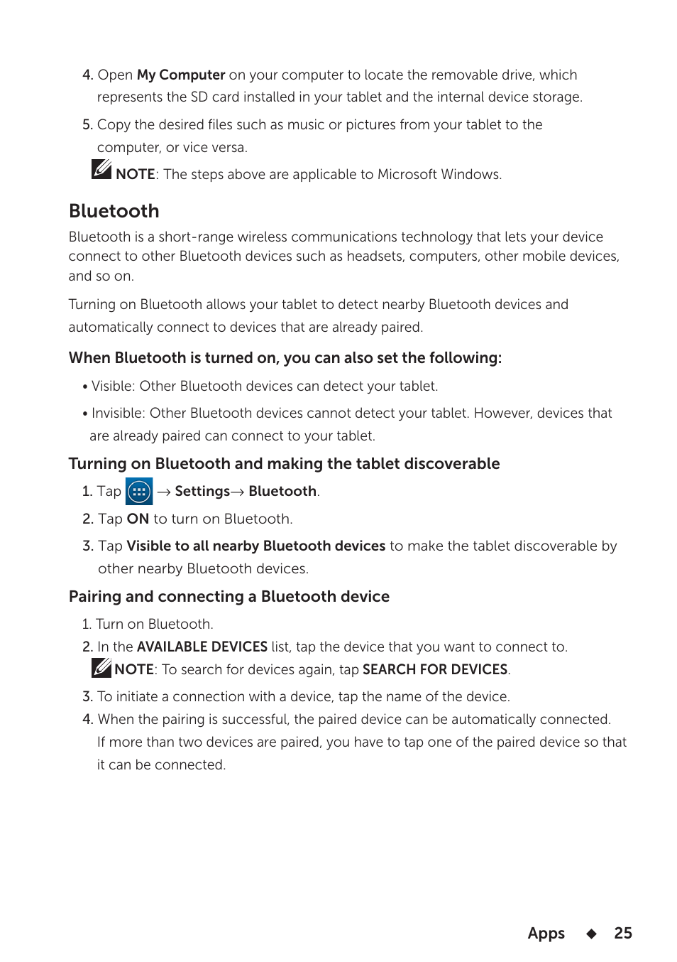 Bluetooth | Dell Venue 7 3740 User Manual | Page 25 / 32