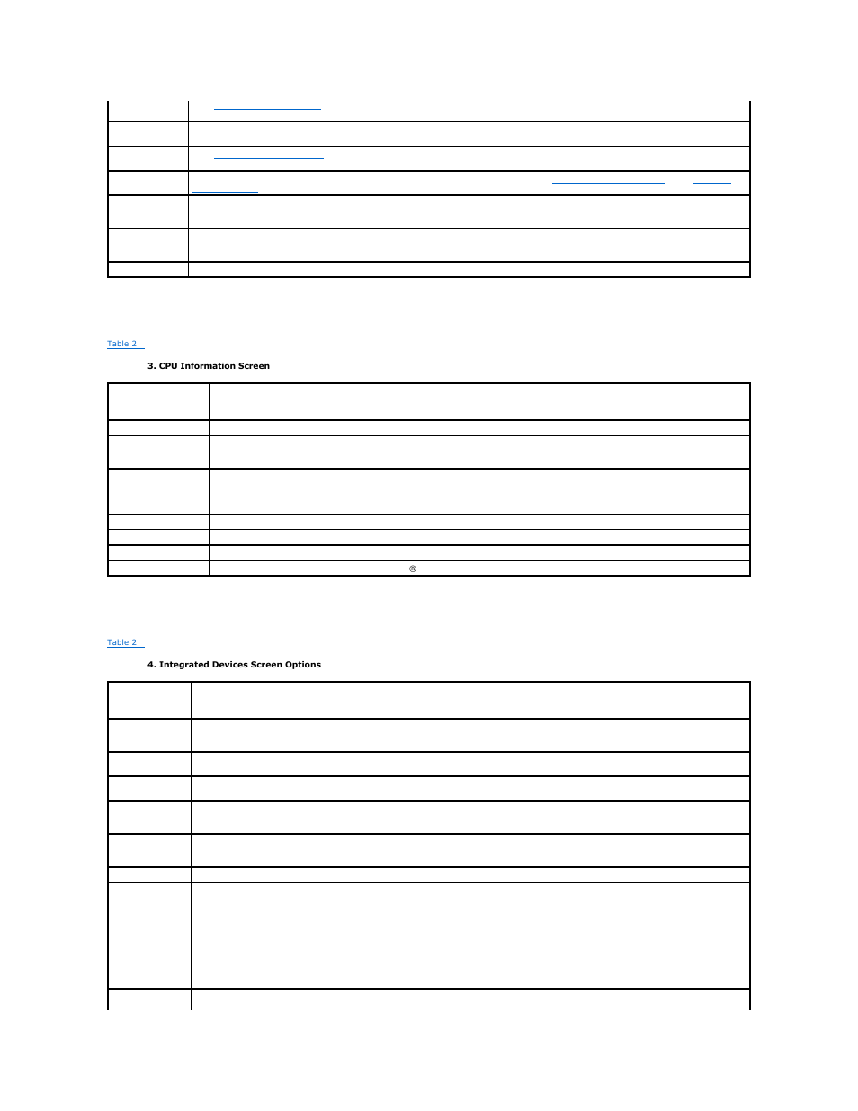 Cpu information screen, Integrated devices screen | Dell PowerEdge 830 User Manual | Page 11 / 21