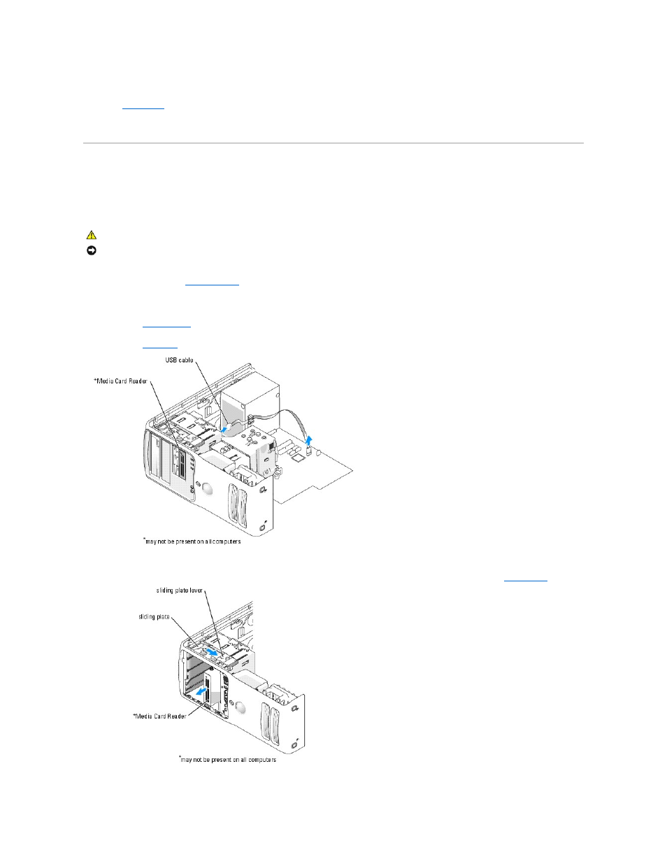 Media card reader, Removing a media card reader | Dell Dimension 9100 User Manual | Page 26 / 52