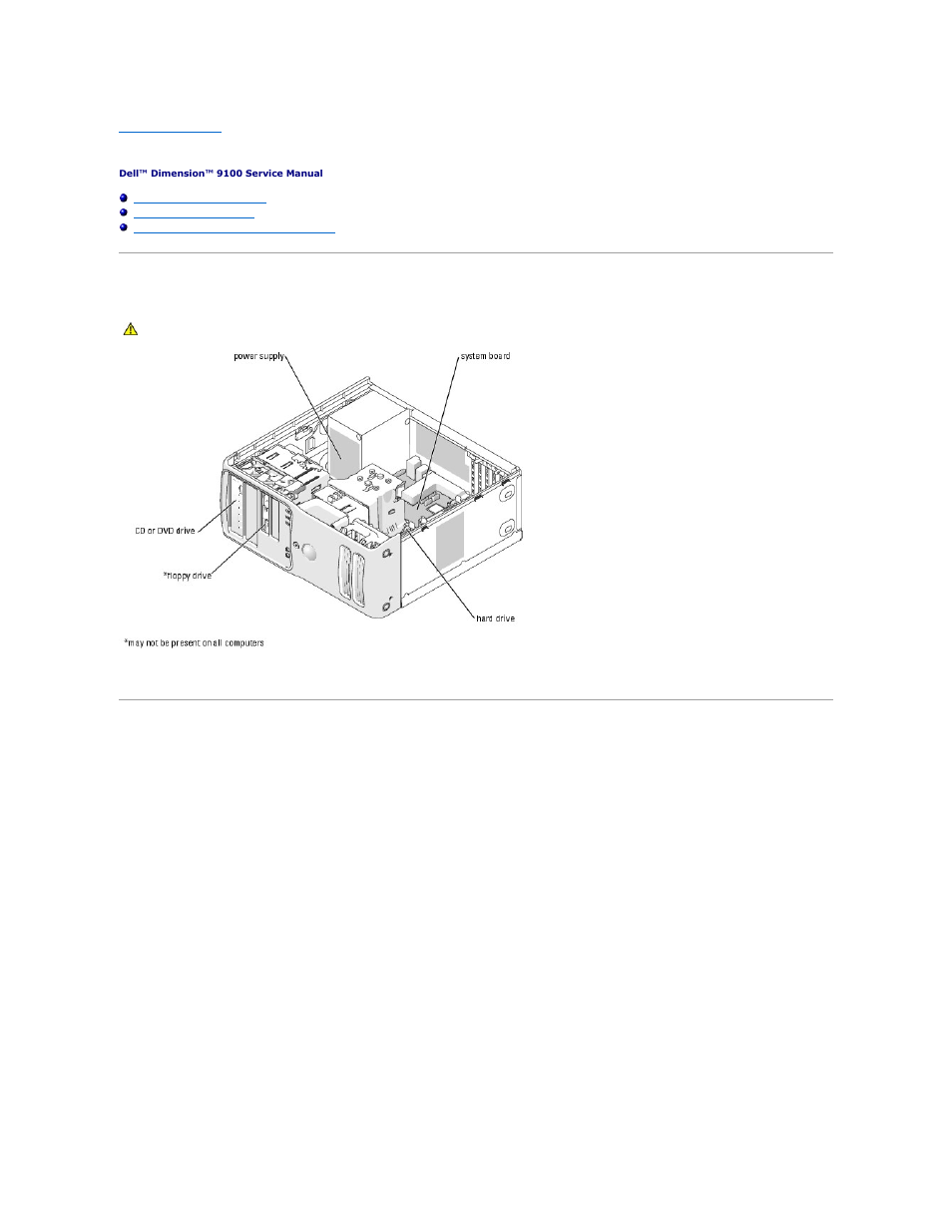 Technical overview, Inside view of your computer, System board components | Dell Dimension 9100 User Manual | Page 48 / 52