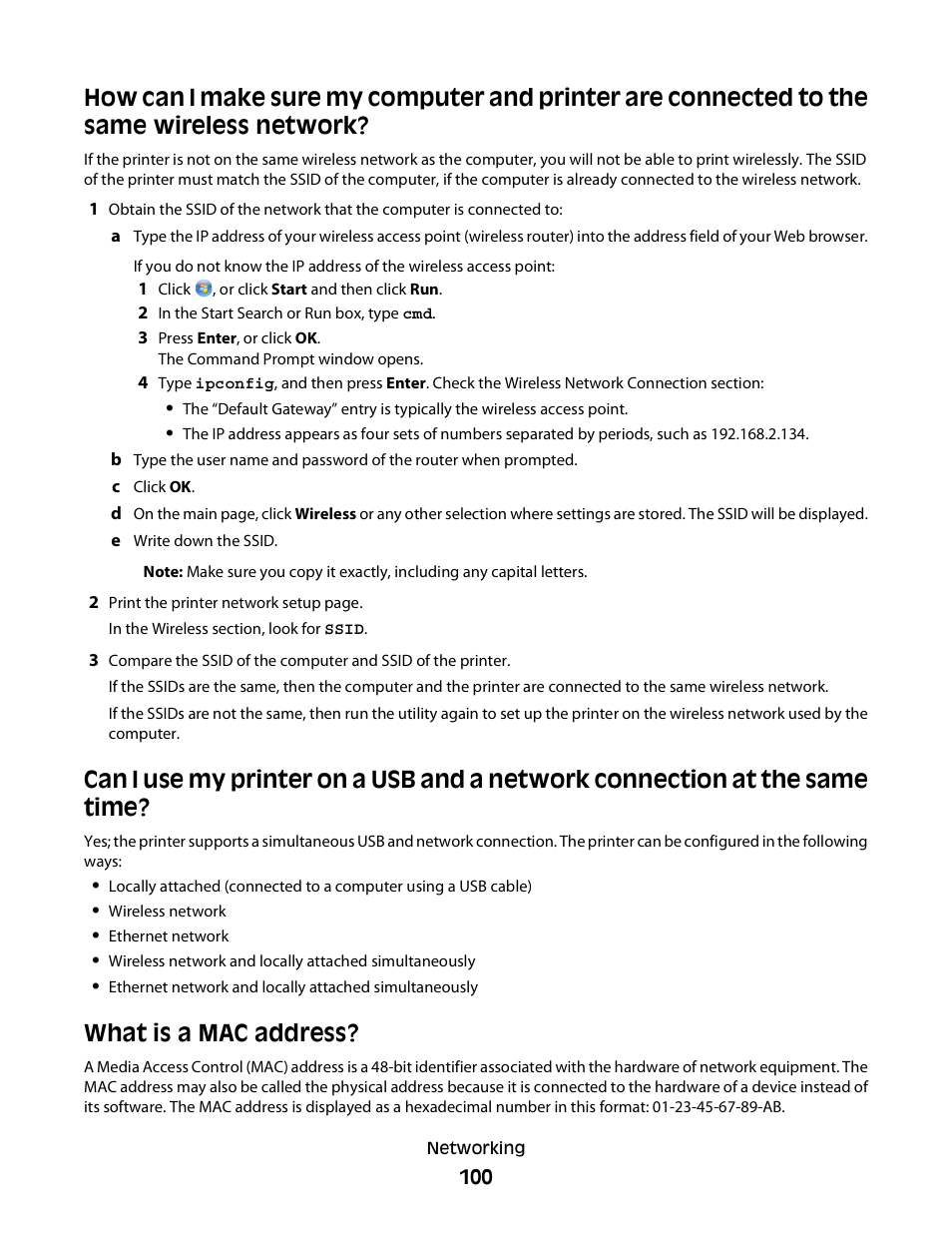 What is a mac address | Dell V715w All In One Wireless Inkjet Printer User Manual | Page 100 / 150