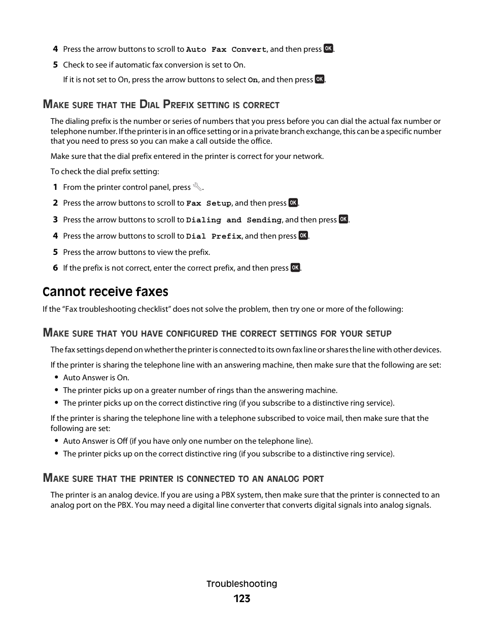Cannot receive faxes | Dell V715w All In One Wireless Inkjet Printer User Manual | Page 123 / 150