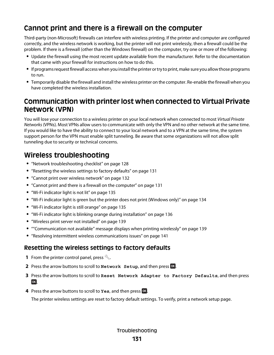 Wireless troubleshooting | Dell V715w All In One Wireless Inkjet Printer User Manual | Page 131 / 150