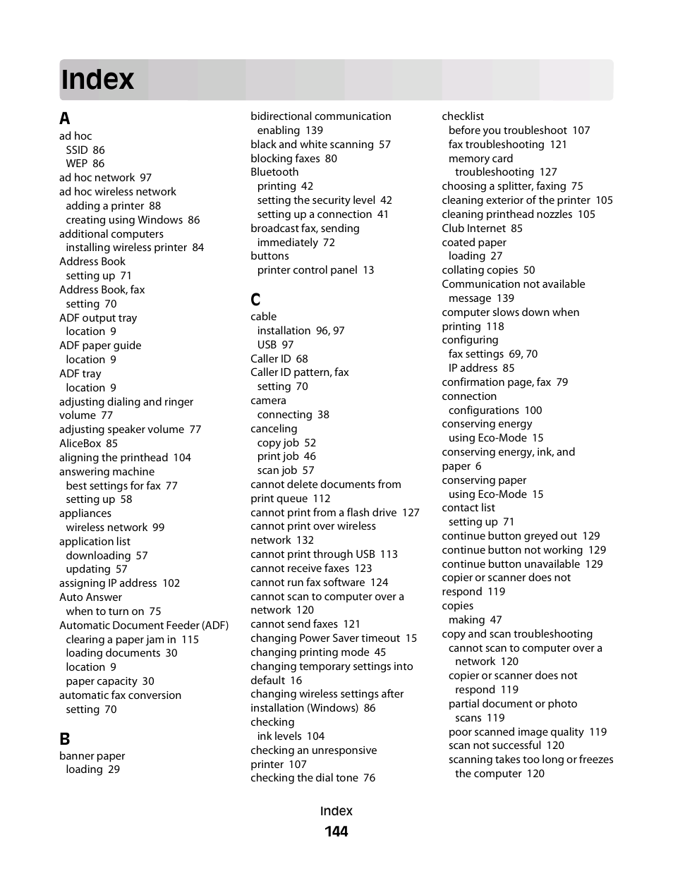 Index | Dell V715w All In One Wireless Inkjet Printer User Manual | Page 144 / 150