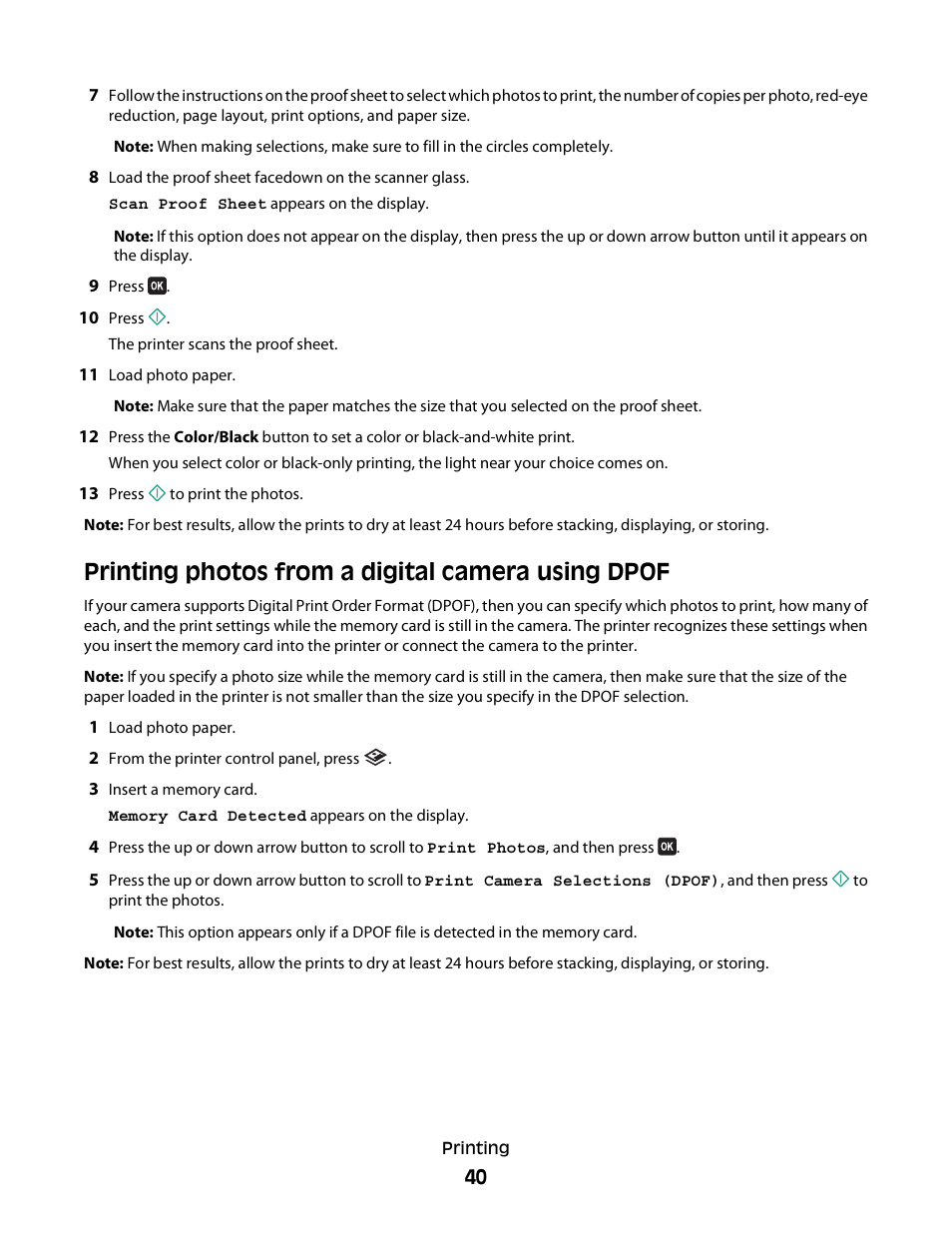 Printing photos from a digital camera using dpof | Dell V715w All In One Wireless Inkjet Printer User Manual | Page 40 / 150