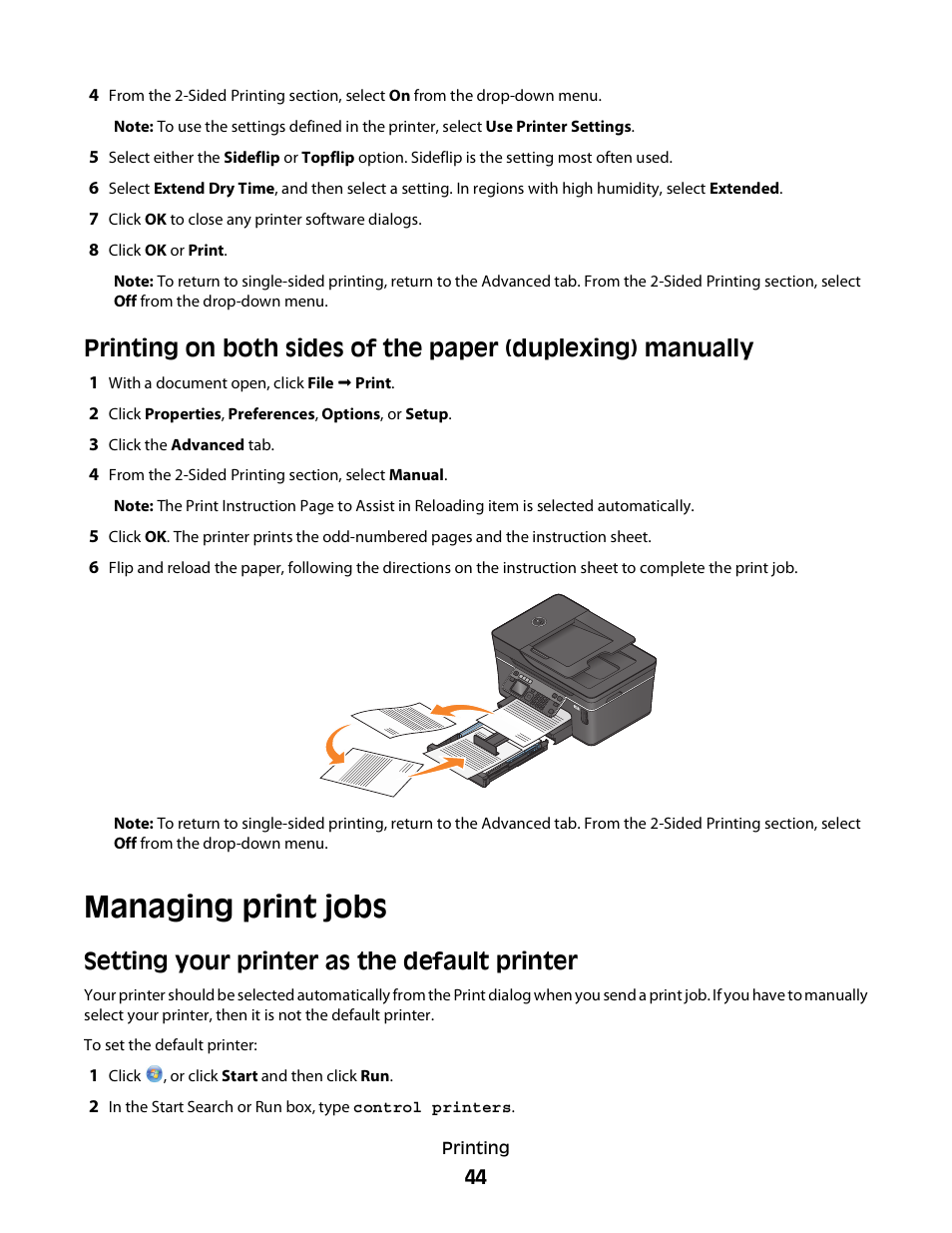 Managing print jobs, Setting your printer as the default printer | Dell V715w All In One Wireless Inkjet Printer User Manual | Page 44 / 150