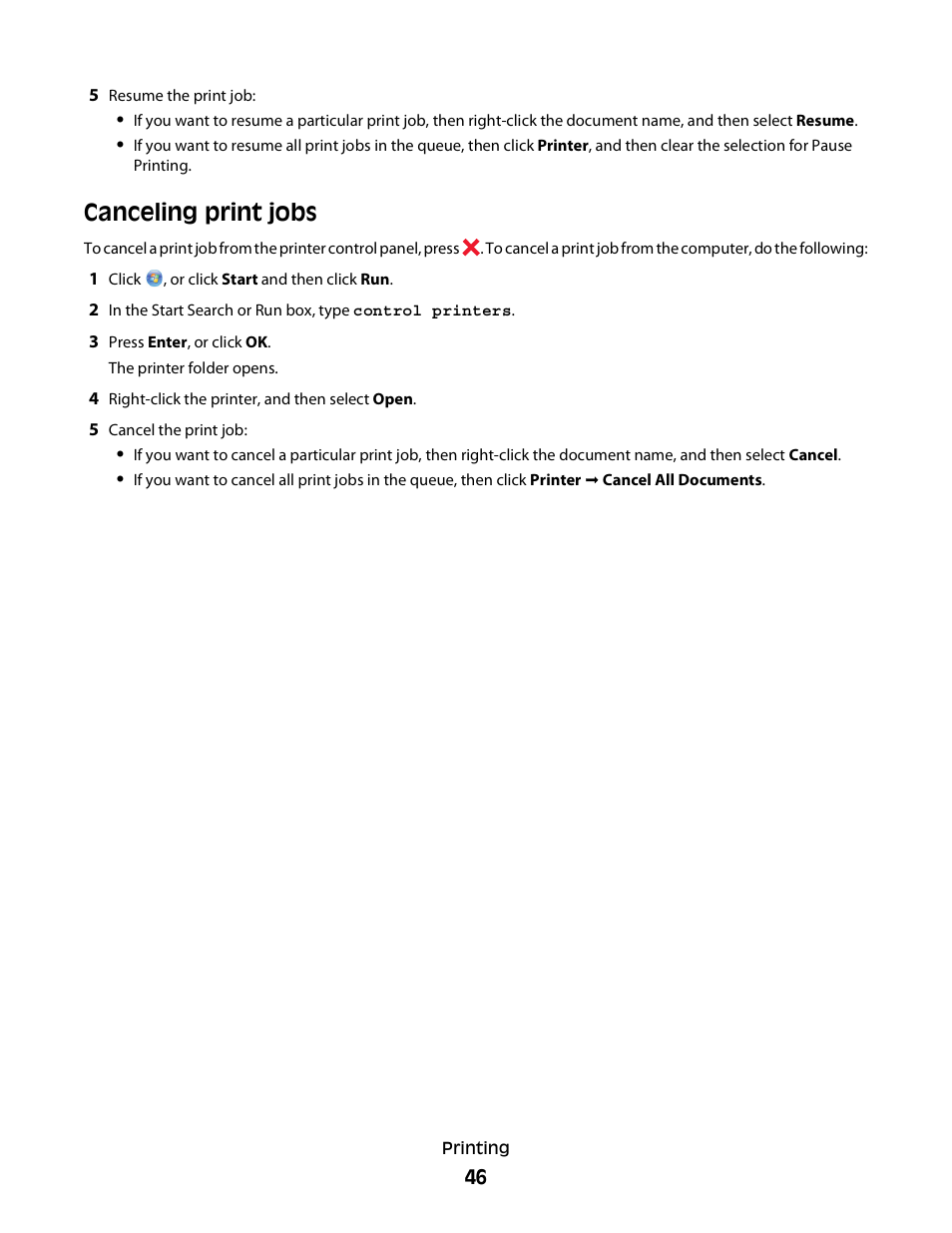 Canceling print jobs | Dell V715w All In One Wireless Inkjet Printer User Manual | Page 46 / 150