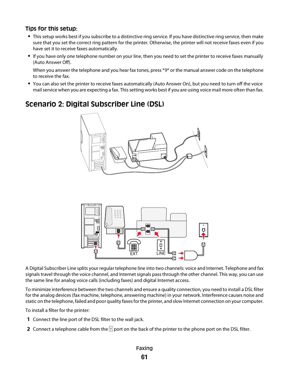 Scenario 2: digital subscriber line (dsl) | Dell V715w All In One Wireless Inkjet Printer User Manual | Page 61 / 150